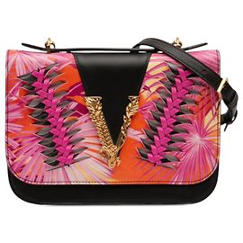 Bolso Virtus de piel de ternera negra tejido jungla de Versace Negro