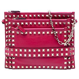 Valentino Bolsa de couro rosa Rockstud Triple Zip Crossbody Rosa Outro