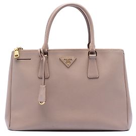 Prada Brown Large Saffiano Lux Galleria Double Zip Tote Brown Beige