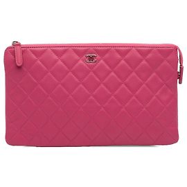 Clutch Doble Cierre de Caviar Acolchado Rosa CC Esmalte de Chanel Rosa