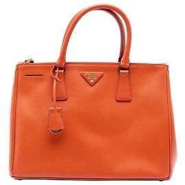Bolsa Prada Galleria Double Zip em Saffiano Lux laranja médio Laranja