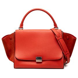 Céline Bolsa Trapeze média em couro de bezerro drummed laranja e camurça Celine Laranja