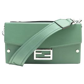 NEW FENDI SOFT TRUNK HANDBAG 7VA565 FF PATTERN GREEN LEATHER SHOULDER STRAP Green