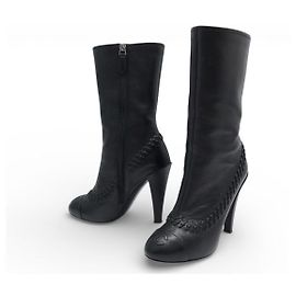 NEUE CHANEL-SCHUHE G30143 35.5 SCHWARZE LEDERSTIEFELETTEN MIT ABSATZ CC-LOGO Schwarz