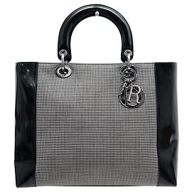 VINTAGE CHRISTIAN DIOR LADY LARGE DOUBLE-FACE LEATHER & CANVAS HANDBAG Other