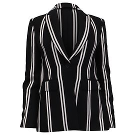 Maje Vakila Striped Single-Breasted Blazer in Black and White Viscose Black