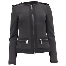 Burberry Reißverschlussjacke ohne Kragen aus dunkelgrauem Polyester Grau