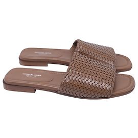 Michael Kors Woven Slide Sandals in Brown Leather Brown