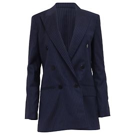 Theory Striped Double-Breasted Blazer in Navy Blue Wool Blue Navy blue