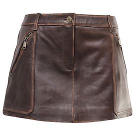 Michael Kors Paneled Mini Skirt with Pockets in Brown Lamb Leather Brown Red