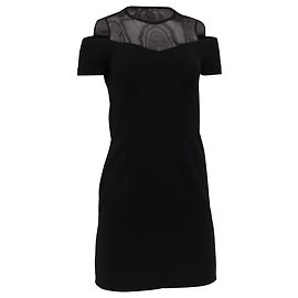 Schulterfreies Mini-Kleid aus schwarzem Polyester mit Mesh-Akzenten von Sandro Schwarz