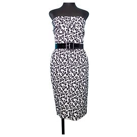 Yves Saint Laurent strapless cotton dress white black bow tie pattern White