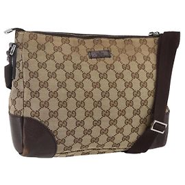 Bolsa de Ombro GG Canvas Gucci Bege Prata 114273 Auth fm5091 Prata Bege