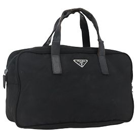 PRADA Handtasche aus Nylon Schwarz Silber Auth 173607 Schwarz Silber
