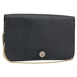 Bolsa de ombro em canvas colmeia Christian Dior com corrente PVC preta e dourada Auth ka2491 Preto Dourado