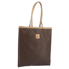 Céline CELINE Macadam Canvas Tote Bag PVC Leather Brown Gold Auth ep13444 Brown Golden