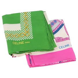 Céline Cachecol CELINE Seda 2 Conjunto Verde Rosa Auth am10789 Rosa Verde