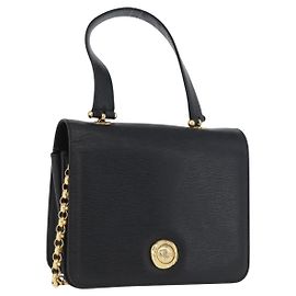 Chloé Bolsa de ombro em couro Chloe com corrente preta e dourada Auth 172236 Preto Dourado