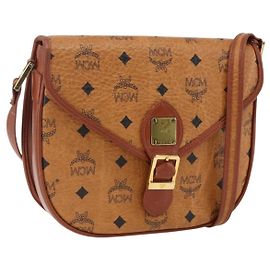 Bolsa de Ombro MCM Vicetos Logogram em Couro PVC Marrom Dourado Auth 173556 Marrom Dourado