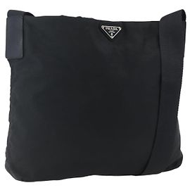 PRADA Shoulder Bag Nylon Black Silver Auth 170446 Black Silvery