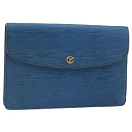 LOUIS VUITTON Clutch Montaigne 23 Epi Azul M52665 LV Auth am10715 Azul