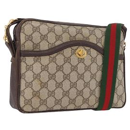 Borsa a Spalla Gucci GG Supreme Horsebit Web Sherry Line PVC Beige Oro Auth 169629 Beige D'oro