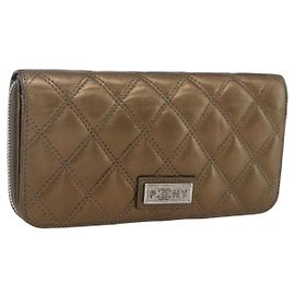 CHANEL Bicolore Long Wallet Leather Gold CC Auth LNZ276V Golden