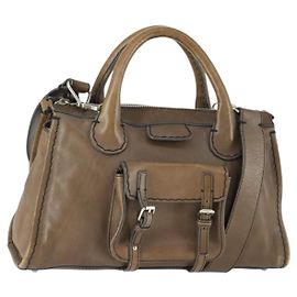 Chloé Sac à main en cuir Chloe Edith 2 en 1 marron argent authentique hk3383 Marron Argenté