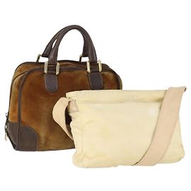 LOEWE Handtasche Leder Nylon 2 Set Braun Weiß Auth bs33357 Braun Weiß