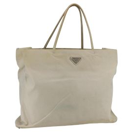 PRADA Tote Bag Nylon Beige Silver Auth 173539 Silvery Beige