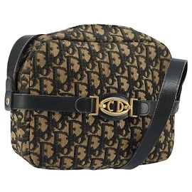 Christian Dior Trotter Canvas Shoulder Bag Navy Gold Auth 173214 Golden Navy blue