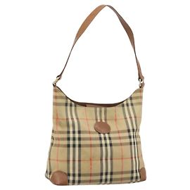 Bolsa de Ombro Burberrys Nova Check em Lona Bege Dourada Auth bs33514 Bege Dourado