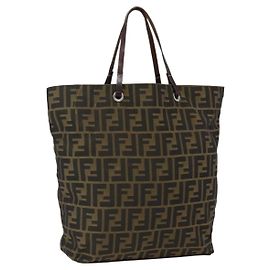 FENDI Zucca Canvas Tote Bag Brown Black Auth 173613 Brown Black