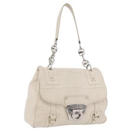 Bolsa de mão One Belt em couro branco e prata da Salvatore Ferragamo Auth am10782 Prata Branco