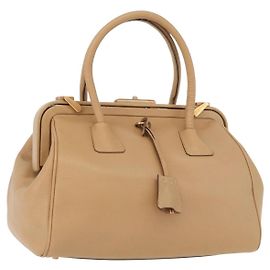 PRADA Sac à main en cuir beige doré Auth 172291 Beige Doré