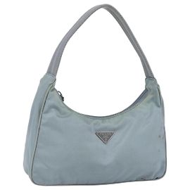 PRADA Hand Pouch Nylon Baby Blue Silver Auth fm5138 Silvery Light blue