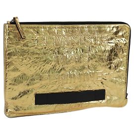 CHANEL Pochette en Cuir Doré CC Auth 165360M Doré