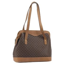 Céline Bolsa de mão em lona Macadam CELINE em couro PVC marrom e dourado Auth 172241 Marrom Dourado