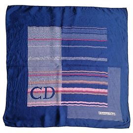 Christian Dior Blue Wave Silk Scarf 55x55 Blue