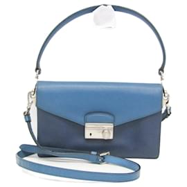 Prada Saffiano Women's Leather Shoulder Bag Blue Navy blue