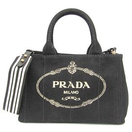 Prada Canapa Women's Denim Handbag Black White