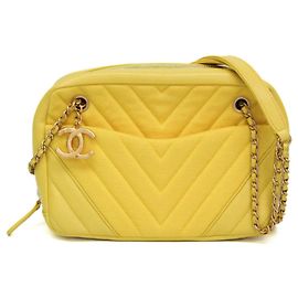 Borsa a Spalla Gialla Chanel Chevron V-stitch Giallo