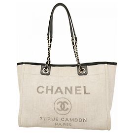 Chanel Deauville Canvas Tote Bag Brown