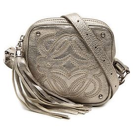 LOEWE Mini Metálico Prata em Couro de Cabra Anagrama com Franjas para Transversal Prata
