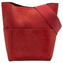 Céline Sac seau medium en daim rouge Celine avec sangle Rouge