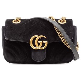 Borsa a Spalla Gucci GG Marmont Matelassé in Velluto Nero Piccola Nero