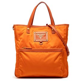 Bolso Prada de tessuto con ribete saffiano naranja y logo oro Naranja