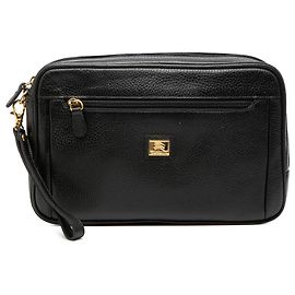 Schwarze Leder-Clutch von Burberry Schwarz