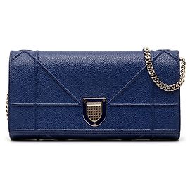 Cartera con cadena Diorama Croisière en piel de ternera granulada azul Dior Azul