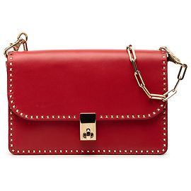 Valentino Borsa in pelle rossa Rockstud Turnlock con catena a tracolla Rosso